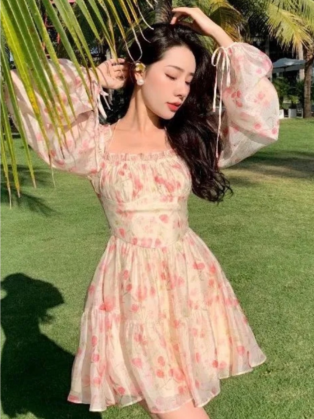 Cider Pink Floral Puff-Sleeve Mini Dress
